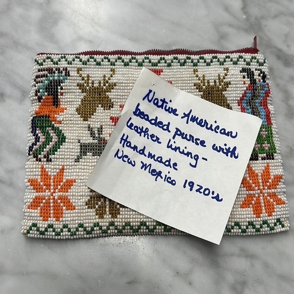 Native American Beaded Pouch with Leather Lining from 1920's Handmade - Picture 8 of 10
